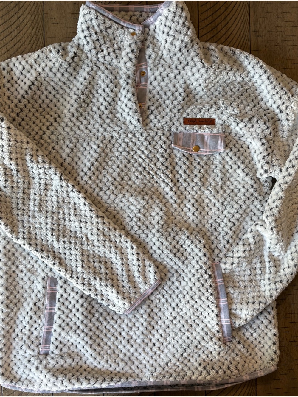 Simply Southern  Sherpa Pullover with Plaid Trim
